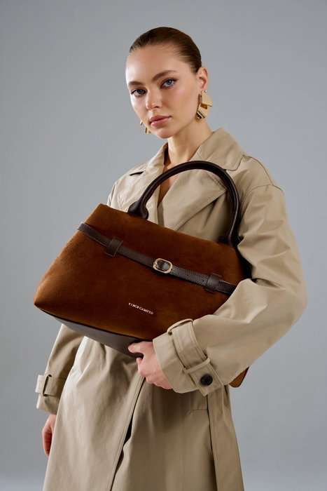 Vince Camuto Bolso Tote Suede Brown Piel de Polivinilo Marrón